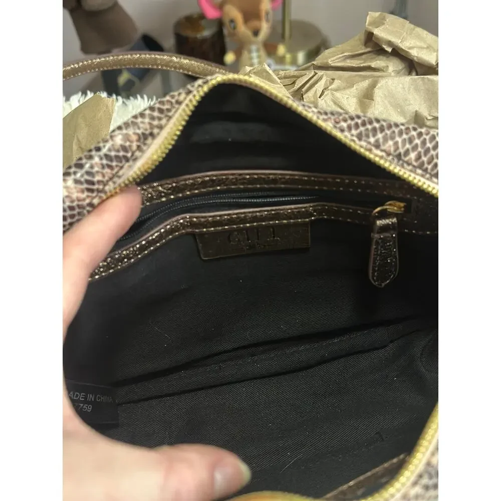 G.I.L.I Snake Embossed Leather Rose Gold Shimmer Crossbody Purse Camera Bag